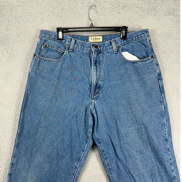 L.L. Bean Straight Jeans Mens 38X29 Blue Thick Flannel Lined Natural Fit Denim